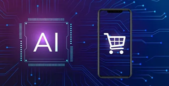 AI chip beside a phone showing a shopping cart