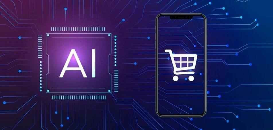 AI chip beside a phone showing a shopping cart