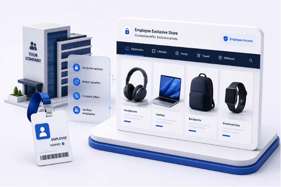Employee Exclusive Store showing verified employee access and a curated product catalogue
